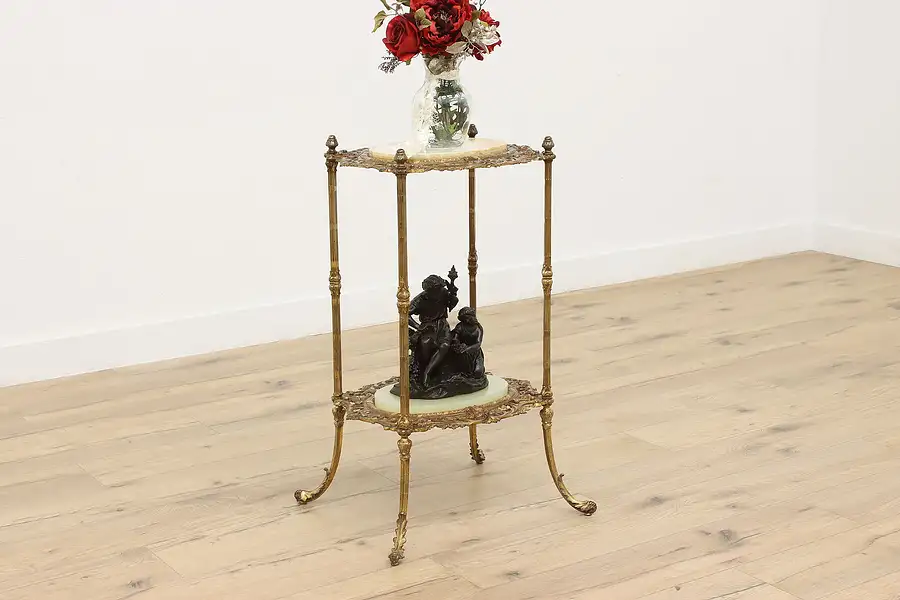 Main image of Victorian Antique Ornate Iron & Onyx Plant Sculpture Stand