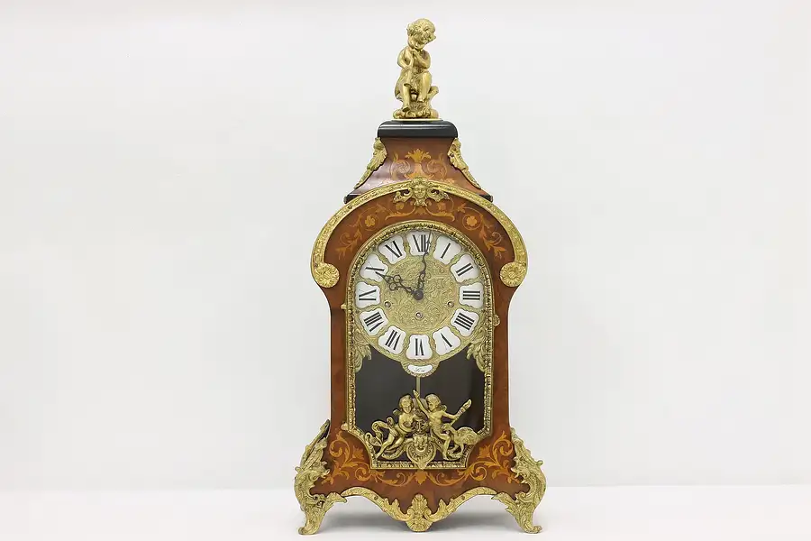 Main image of Renaissance Vintage Brass Cherubs & Inlay Mantel Clock, Ore