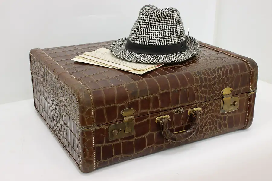 Main image of Faux Alligator Vintage Suitcase w/ Clothes Rack, Hanco