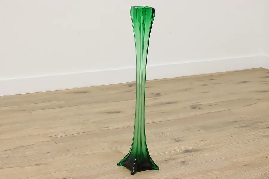 Main image of Murano Vintage Italian Blown Emerald Art Glass Vase