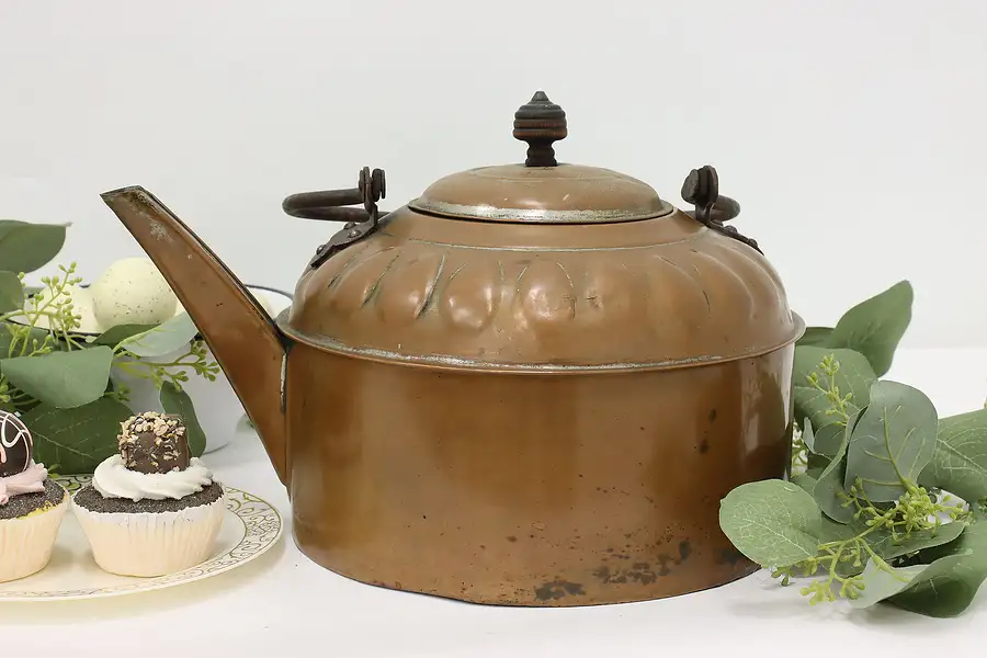 Main image of Farmhouse Antique Copper & Iron Tea Pot or Water Kettle