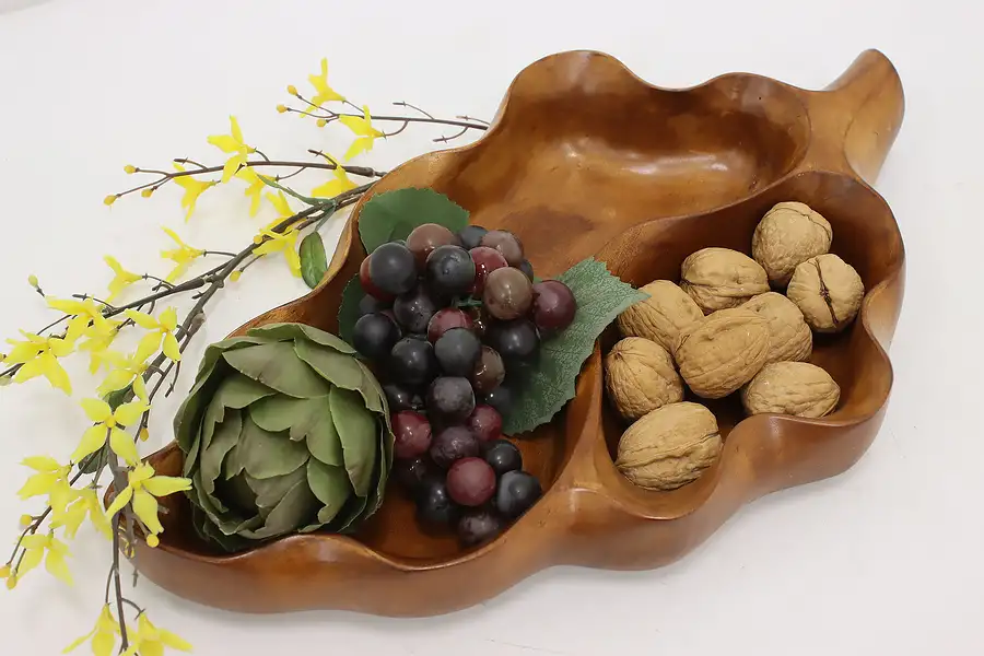 Main image of Philippines Vintage Carved Monkey Pod Leaf Tray or Dish