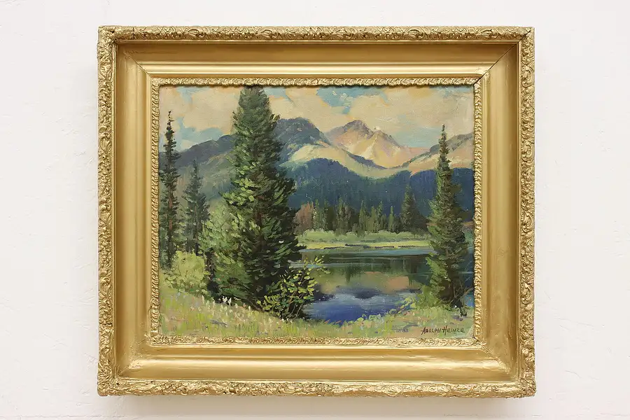 Main image of Rocky Mountains Antique Original Oil Painting Heinze 26"