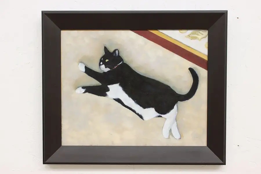 Main image of Tuxedo Cat Vintage Original Oil Painting, Bracken 24.5"