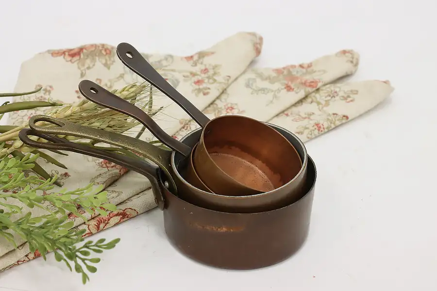 Main image of Group 4 Farmhouse Vintage Miniature Copper Pans or Measures