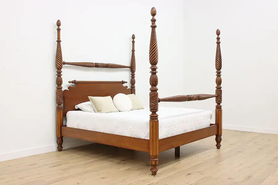 Main image of Georgian Design Vintage Carved Mahogany King Size Poster Bed