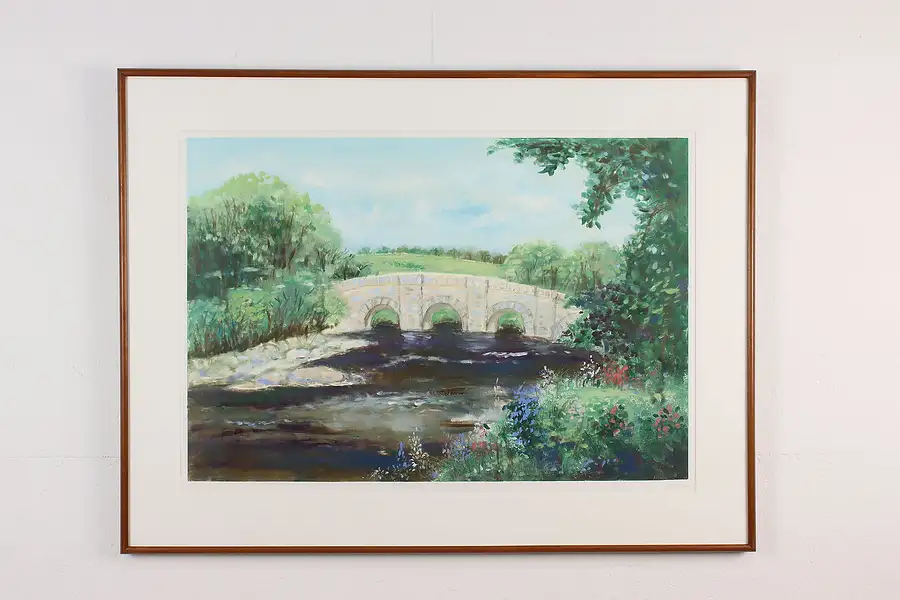 Main image of Countryside Bridge Vintage Original Lithograph, Soon 40.5"