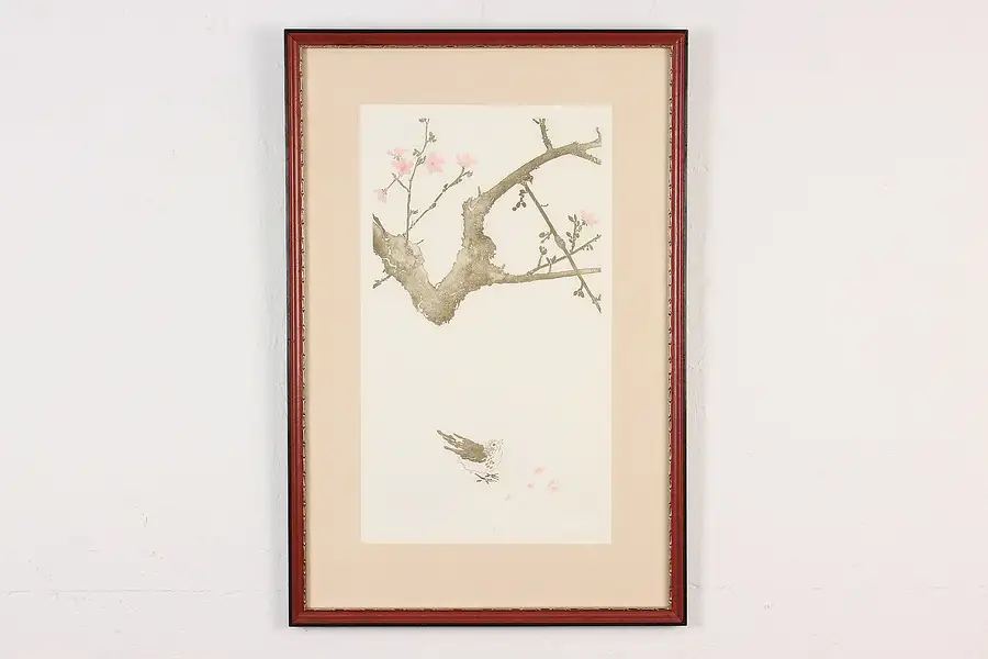 Main image of Cherry Blossoms & Bird Vintage Original Etching, Signed 25"