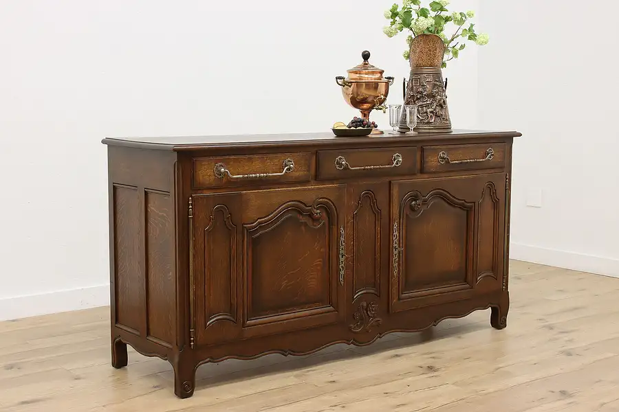 Main image of Country French Antique Oak Sideboard Buffet, TV Console, Bar