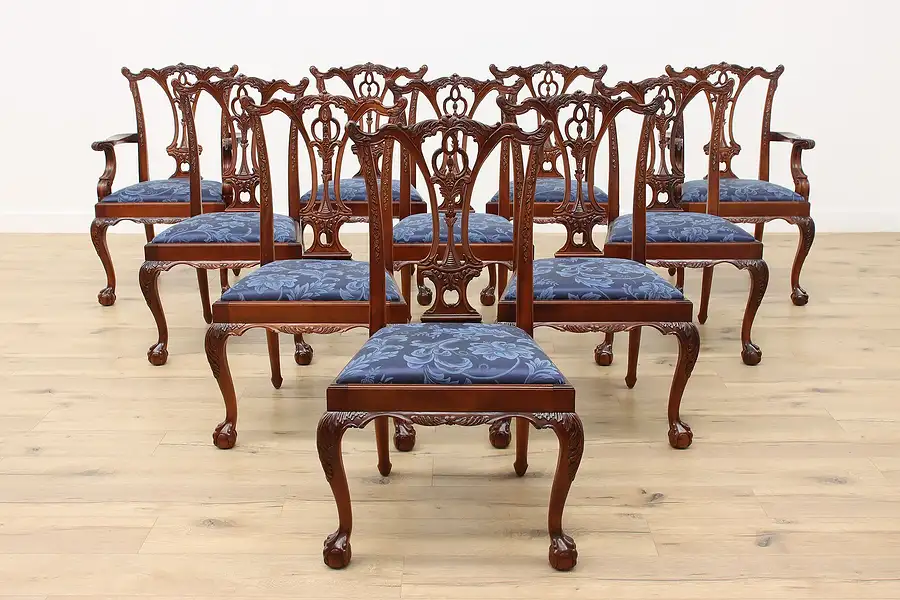 Main image of Set of 10 Georgian Design Mahogany Dining Chairs, New Fabric