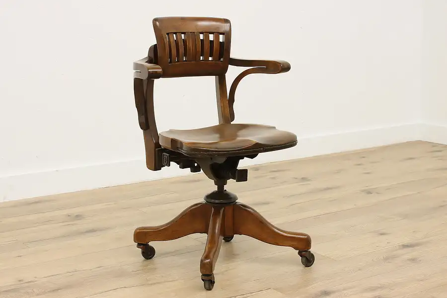 Main image of Traditional Antique Adjustable Desk Chair w/ Lumbar, Johnson