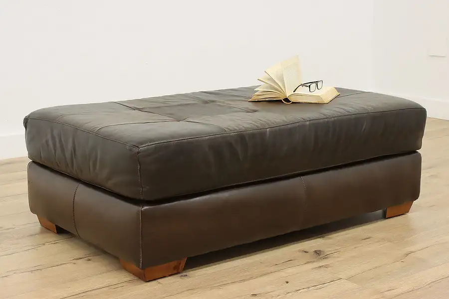 Main image of Traditional Checkered Leather Ottoman or Bench, USA Premium