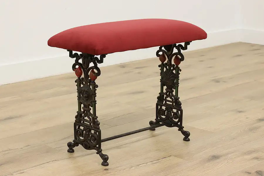 Main image of Victorian Antique Cast Iron Footstool or Hall Bench, Torches