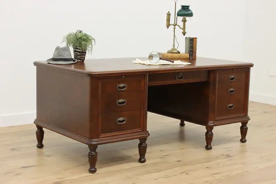 Main image of Traditional Antique Mahogany Library Office Desk, Stow Davis