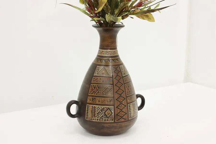 Main image of Indigenous Vintage Painted Pottery Vase, Birds, Signed