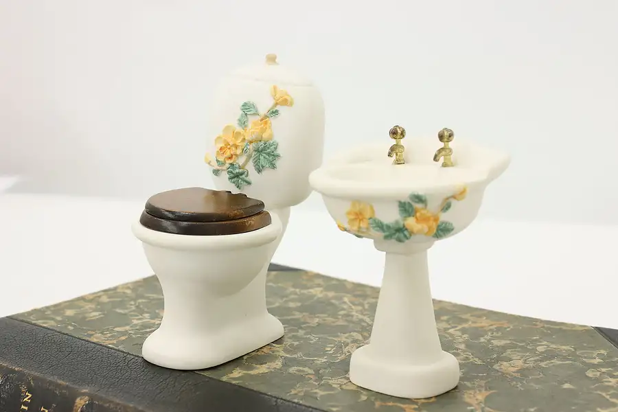 Main image of Pair of Vintage Porcelain Toilet & Sink Dollhouse Furniture