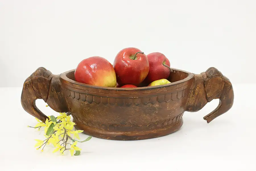 Main image of African Vintage Carved Bowl with Elephant Handles