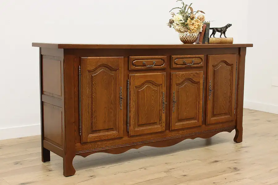 Main image of Country French Vintage Carved Oak Buffet TV or Hall Console