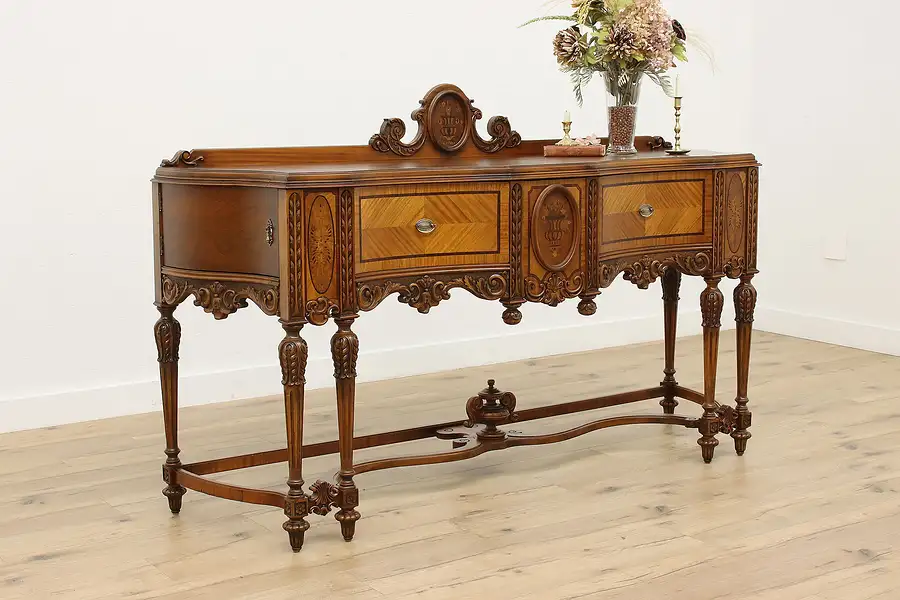 Main image of French Design Antique Walnut Sideboard, Bar or Server, Inlay