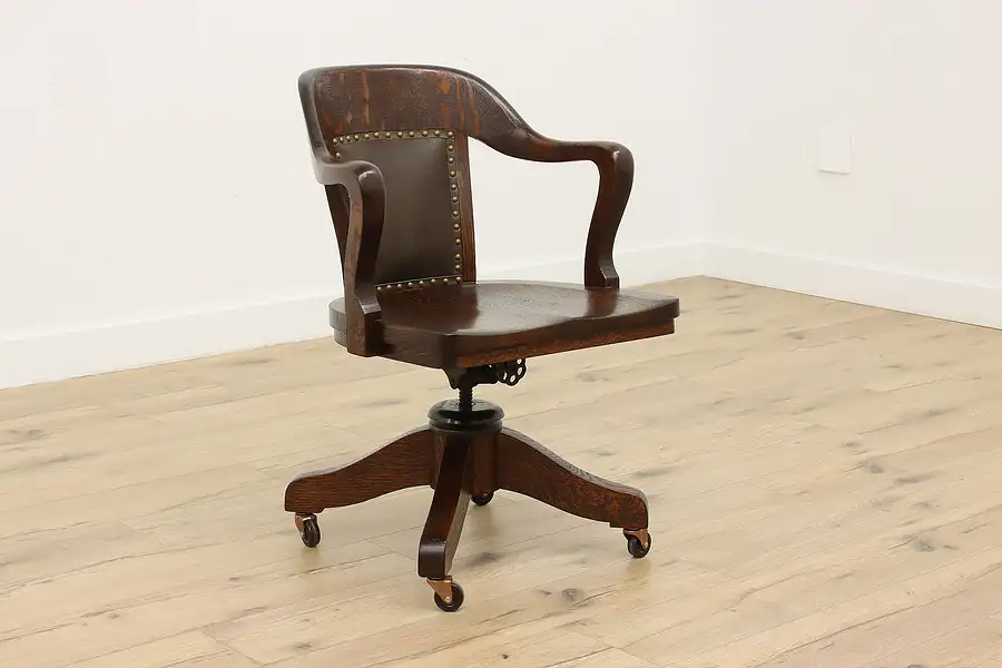 Main image of Leather & Oak Antique Traditional Office Library Desk Chair