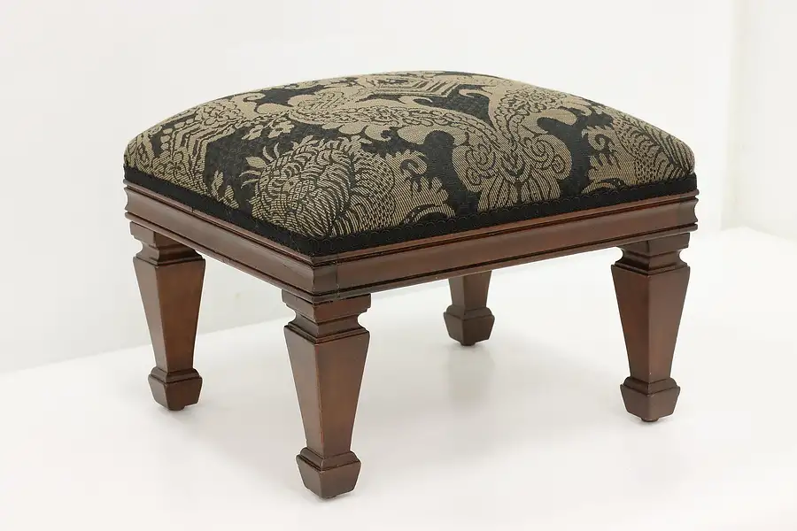 Main image of Traditional Vintage Carved Walnut Footstool, New Upholstery