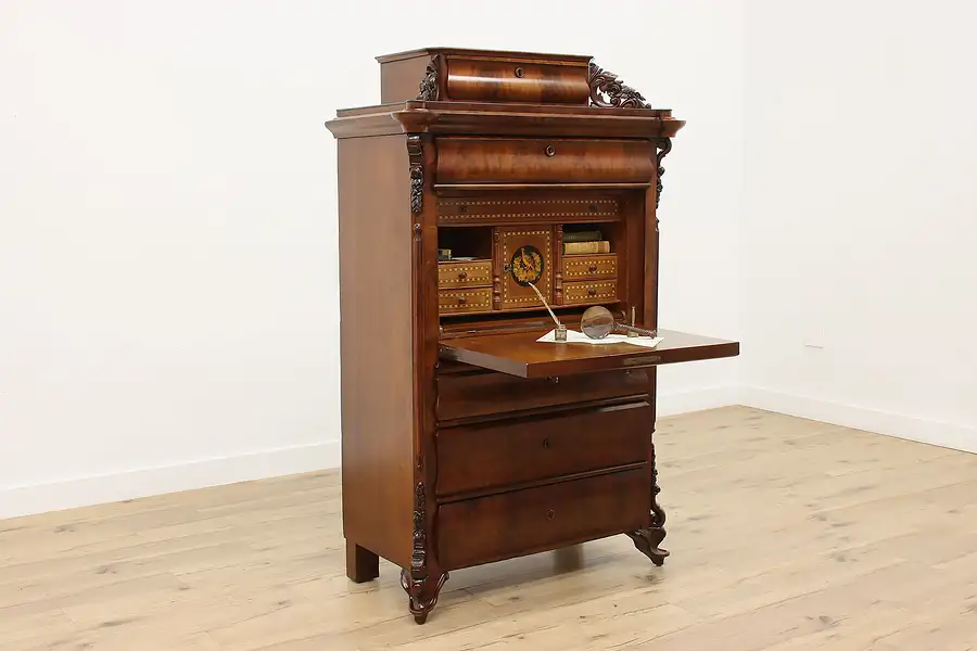 Main image of Biedermeier Empire Antique 1850 Mahogany Marquetry Secretary