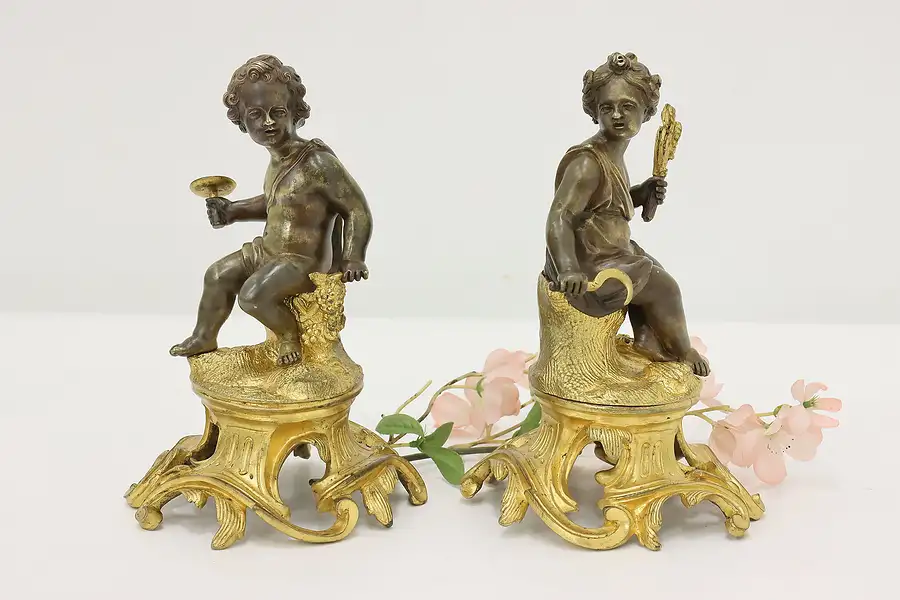 Main image of Pair of Antique French Cast Brass Cherub Sculptures