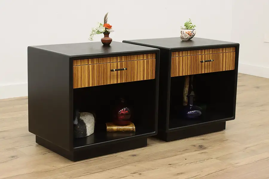 Main image of Pair of Midcentury Modern Design Zebrawood Nightstands