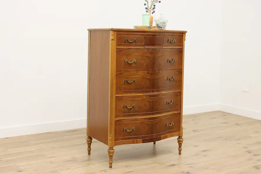 Main image of French Design Vintage Walnut Tall Chest or Dresser Widdicomb