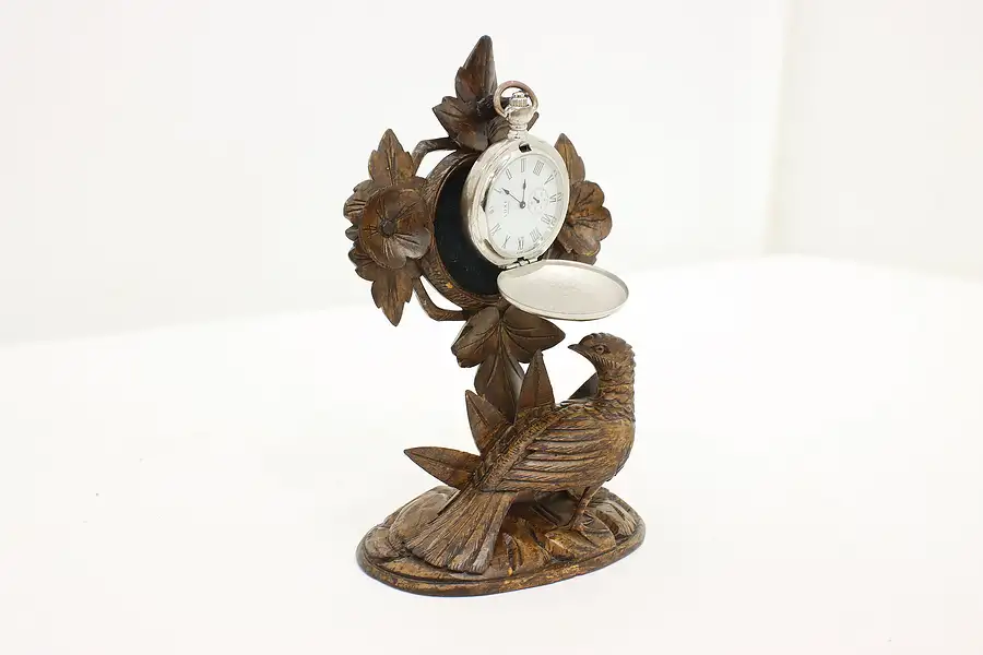 Main image of Black Forest Antique Hand Carved Bird Pocket Watch Stand