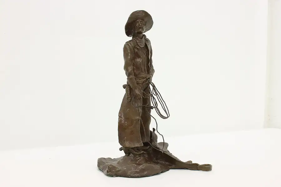 Main image of Bronze Vintage Cowboy & Saddle Sculpture, Bacon