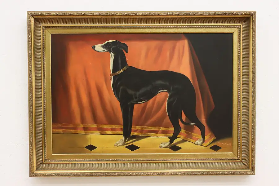 Main image of Greyhound Portrait Vintage Original Oil Painting, Hines 44"