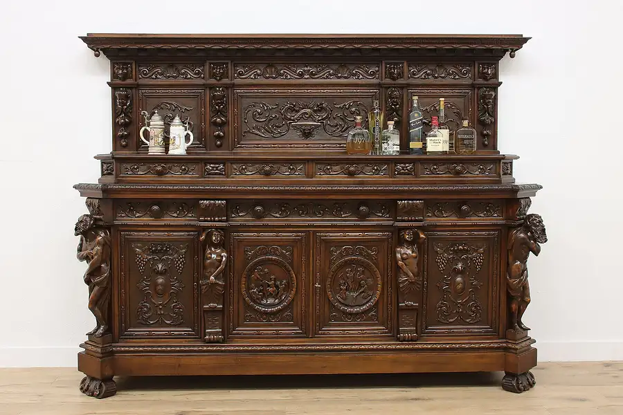 Main image of Renaissance Antique Backbar or Sideboard, Carved Sculptures