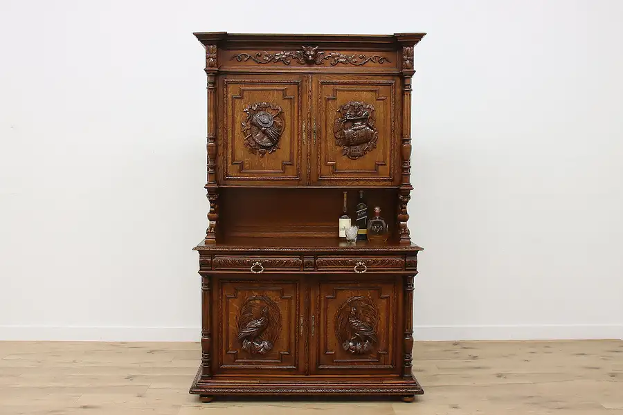 Main image of Black Forest Antique Bar Cabinet or Sideboard Carved Dragons