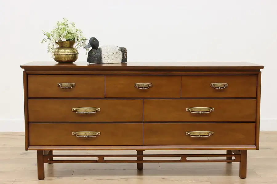 Main image of Midcentury Modern Vintage Walnut Low Chest Dresser, Bassett