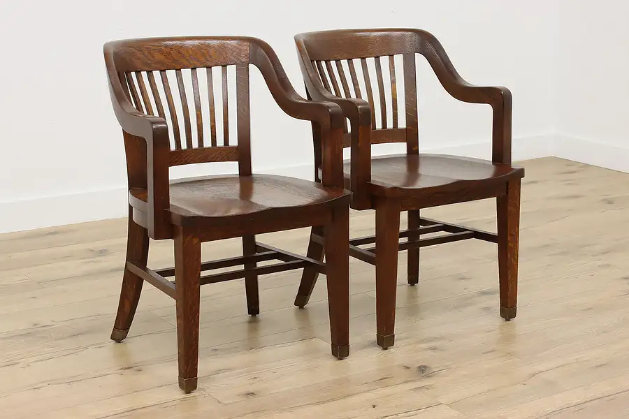 Main image of Pair of Traditional Antique Oak Banker Office Desk Chairs