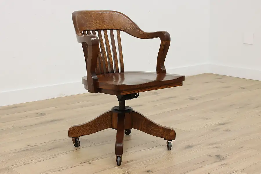 Main image of Crocker Antique Oak Swivel Office Library Desk Chair