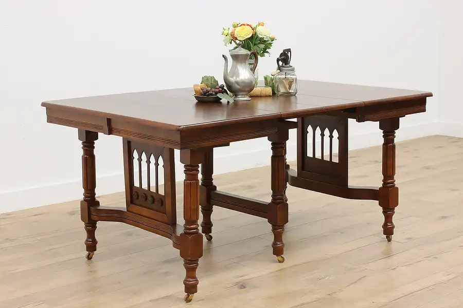 Main image of Victorian Eastlake Antique 42" Cherry Dining Table, 2 Leaves