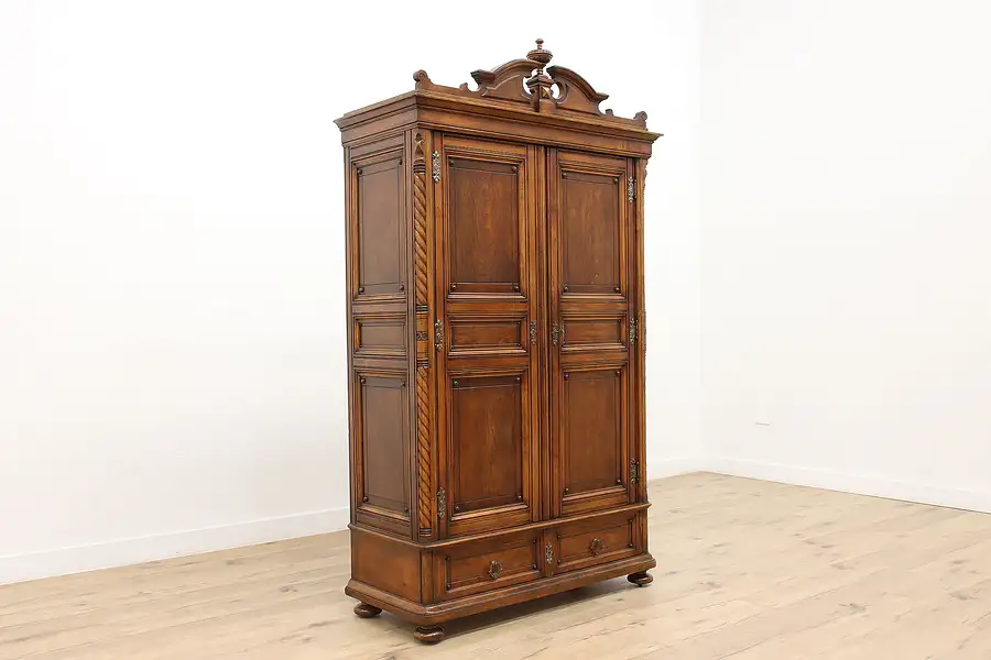 Main image of Victorian Antique Carved Walnut Armoire, Wardrobe or Closet