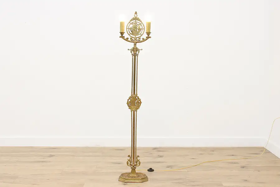 Main image of Victorian Antique Brass & Iron Floor Lamp, Ships