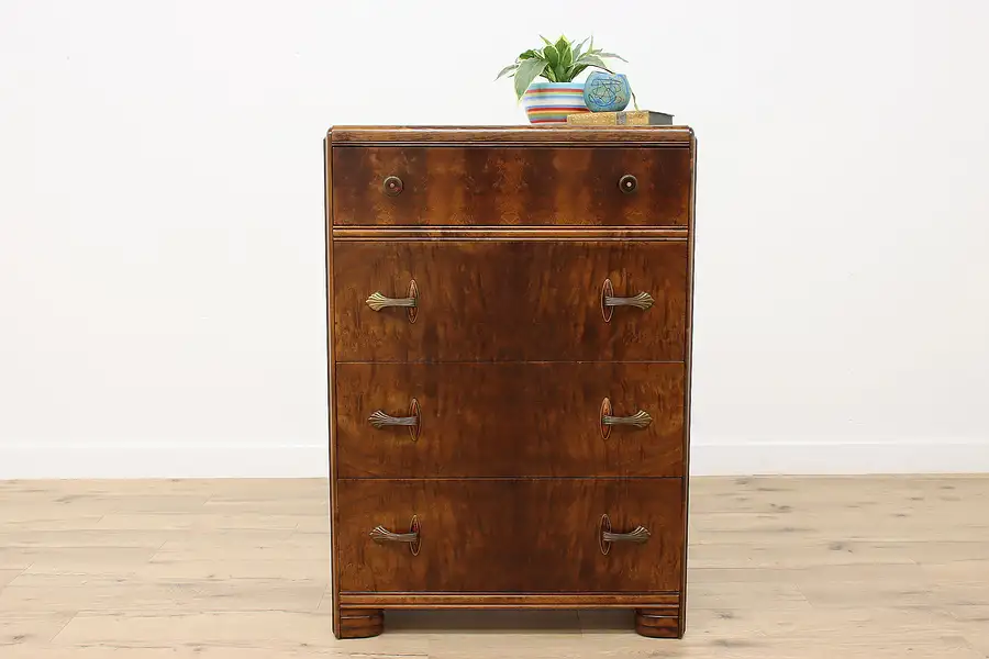 Main image of Art Deco Vintage Waterfall Highboy Chest or Dresser, Joerns