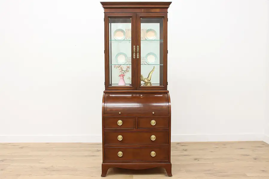 Main image of Hekman Cherry Roll Top Secretary Desk & Bookcase