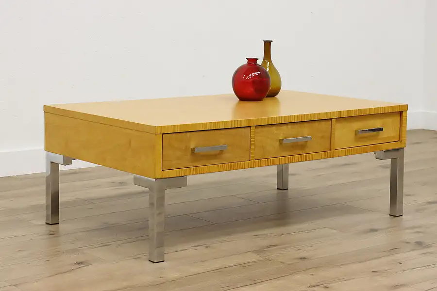 Main image of Midcentury Modern Design Tiger Maple Coffee Table, Drawers