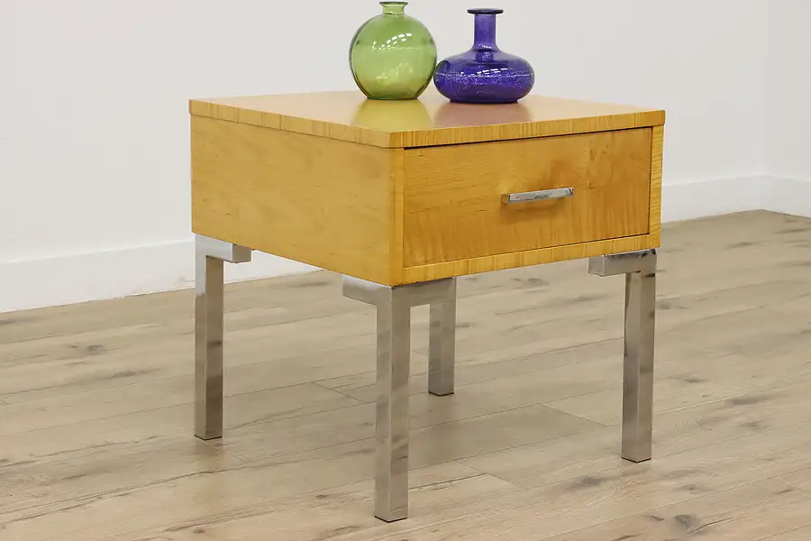 Main image of Midcentury Modern Design Tiger Maple Nightstand or End Table