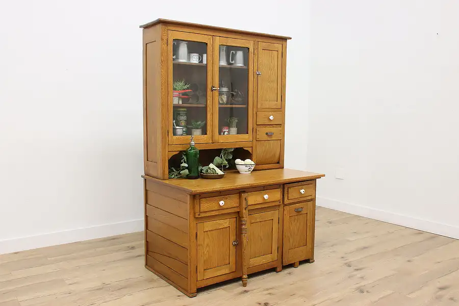 Main image of Farmhouse Antique Oak Kitchen Pantry Cupboard, Pullout