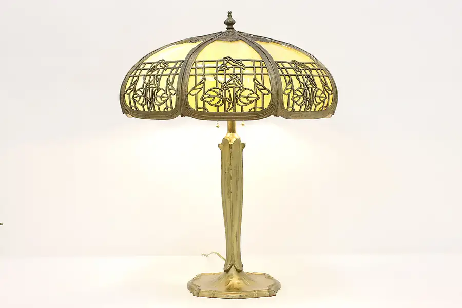 Main image of Art Nouveau Antique Stained Glass Desk Lamp, Calla Lilies