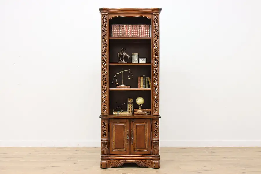 Main image of Carved Mahogany Vintage Library Bookcase, Mirrors, Amini