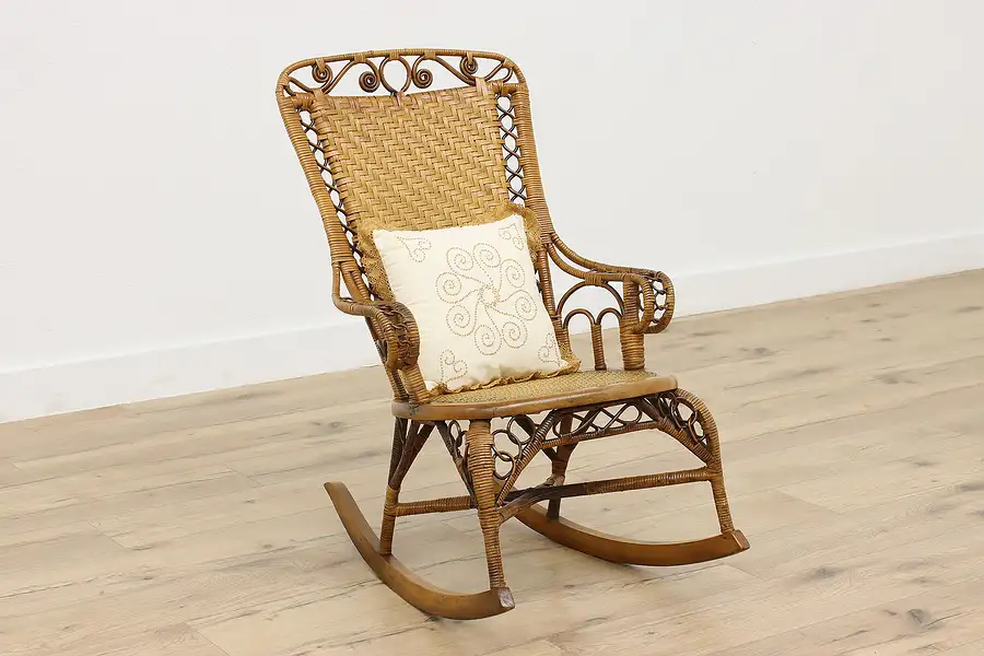 Main image of Victorian Farmhouse Antique Rocker Wicker Rocking Chair