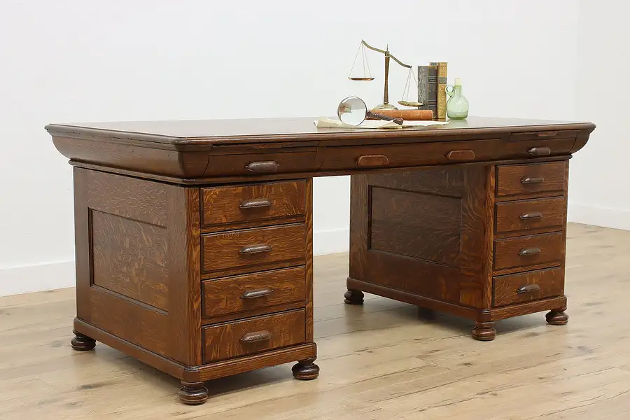 Main image of Traditional Antique Quarter Sawn Oak Office or Library Desk