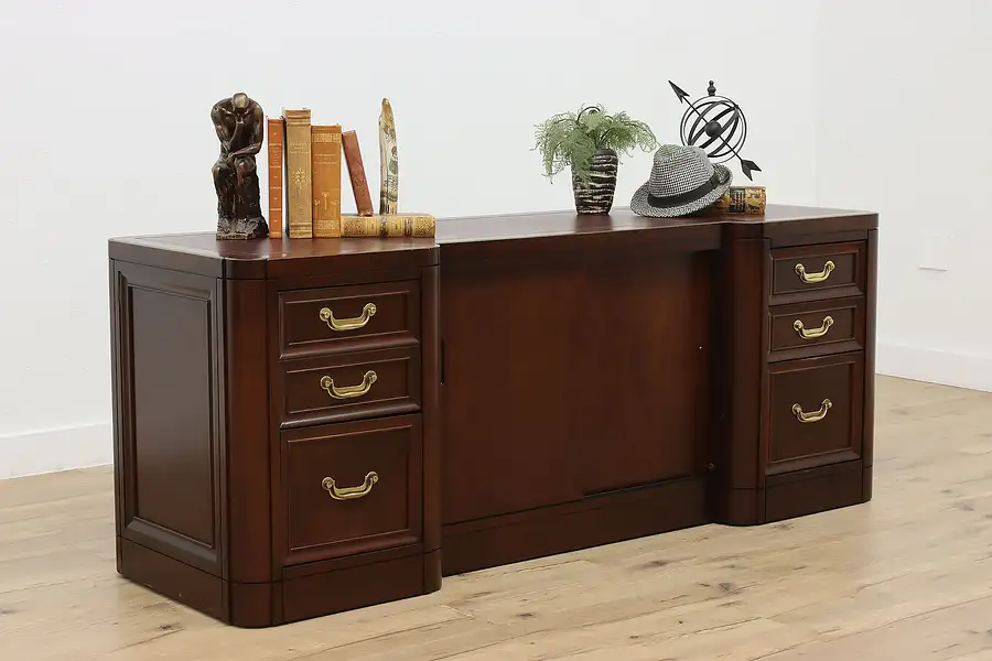 Main image of Mahogany & Leather Vintage Office or Library Credenza Stuart